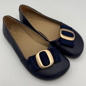 Shapen Peony Barefoot Ballet Flats Elegant Leather Navy Blue  with clips Size 36